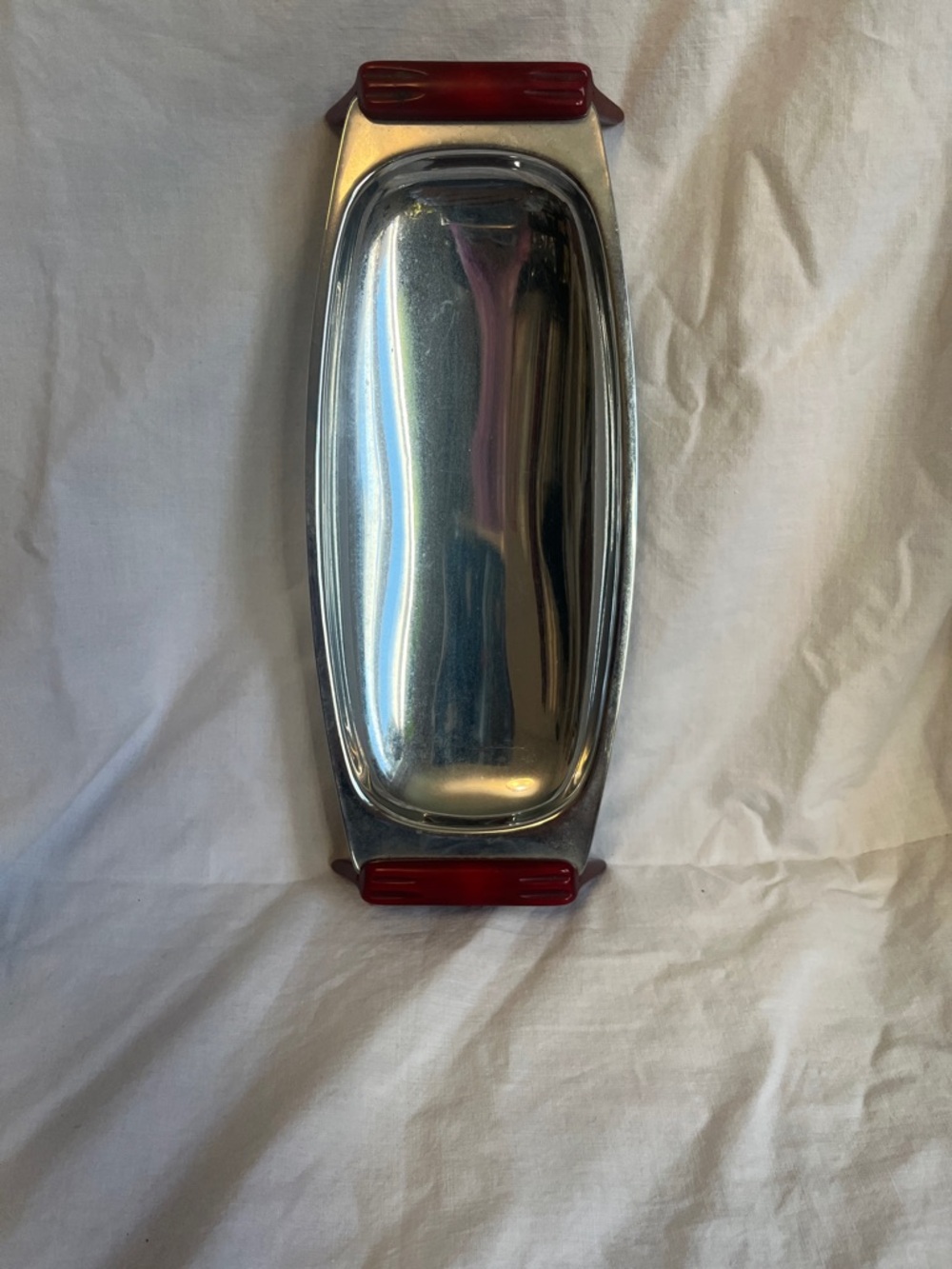 MCM Chrome Tray with Red Bakelite Handles